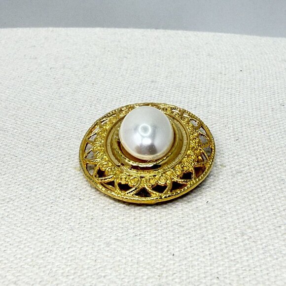 Vintage Scarf Pin Oval Imitation Pearl Gold-Tone Classic Old Money‎ Retro - Picture 2 of 10